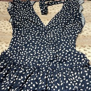Women’s s/m No label, Backless navy and white polka dot dress w/ ruffles